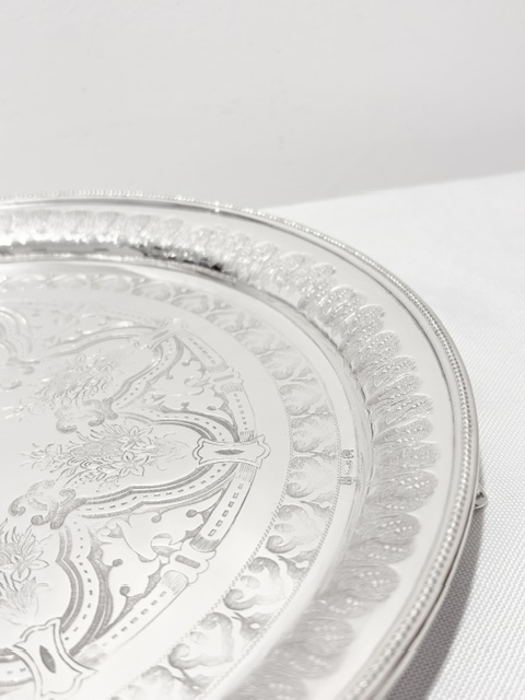 Antique Silver Plated Salver Bead Mounted Around the Upper Edge Antique Silver Plated Salver Bead Mounted Around the Upper Edge