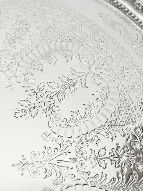 Antique Silver Plated Salver Crisply Engraved Around a Vacant Cartouche Antique Silver Plated Salver Crisply Engraved Around a Vacant Cartouche