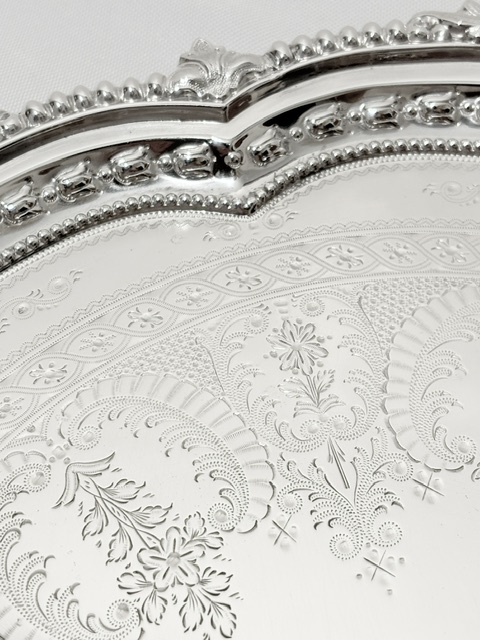 Antique Silver Plated Salver Crisply Engraved Around a Vacant Cartouche Antique Silver Plated Salver Crisply Engraved Around a Vacant Cartouche