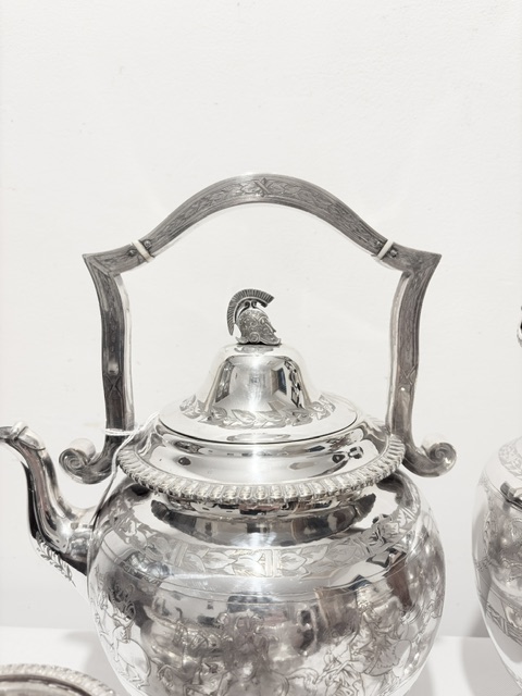 Exceptional Antique Silver Plated 5 Piece Tea and Coffee Set Exceptional Antique Silver Plated 5 Piece Tea and Coffee Set
