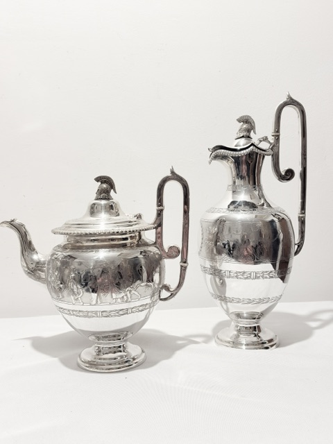 Exceptional Antique Silver Plated 5 Piece Tea and Coffee Set Exceptional Antique Silver Plated 5 Piece Tea and Coffee Set