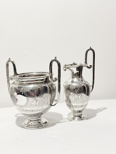 Exceptional Antique Silver Plated 5 Piece Tea and Coffee Set Exceptional Antique Silver Plated 5 Piece Tea and Coffee Set