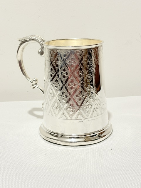 Antique Silver Plated One Pint Tankard with Side Looped Handle