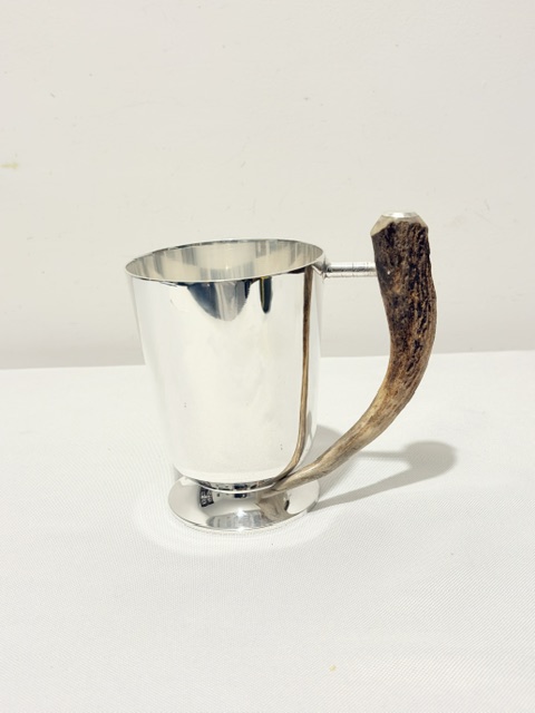 Vintage Silver Plated One Pint Antler Handle Tankard Vintage Silver Plated One Pint Antler Handle Tankard