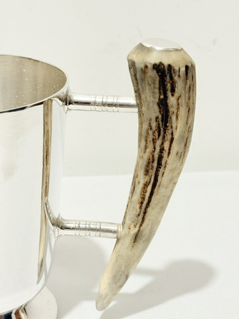 Vintage Silver Plated Tankard with Antler Handle Vintage Silver Plated Tankard with Antler Handle