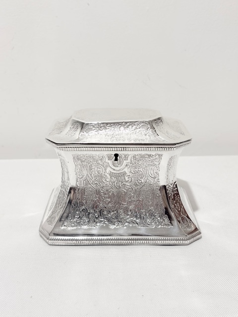 Antique Rectangular Silver Plated Tea Caddy with Two Compartments