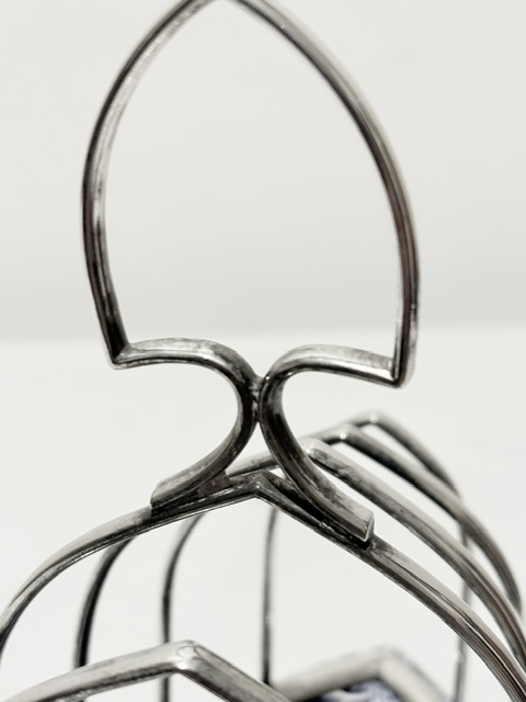 Unusual Antique Silver Plated Toast Rack with Willow Pattern Ceramic Base Tray