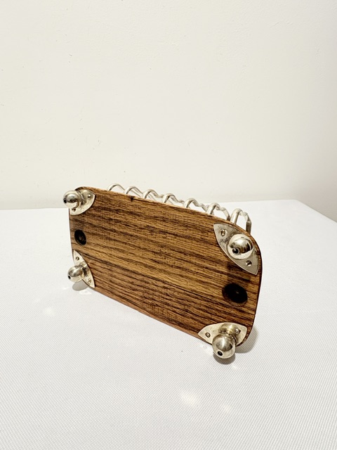 Antique Silver Plated and Oak Toast Rack on Four Ball Feet Antique Silver Plated and Oak Toast Rack on Four Ball Feet