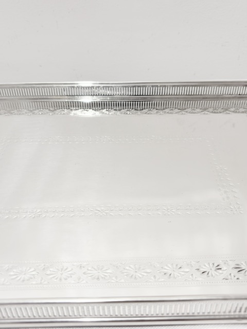 Antique Silver Plated Gallery Tray with Applied Rectangular Handles