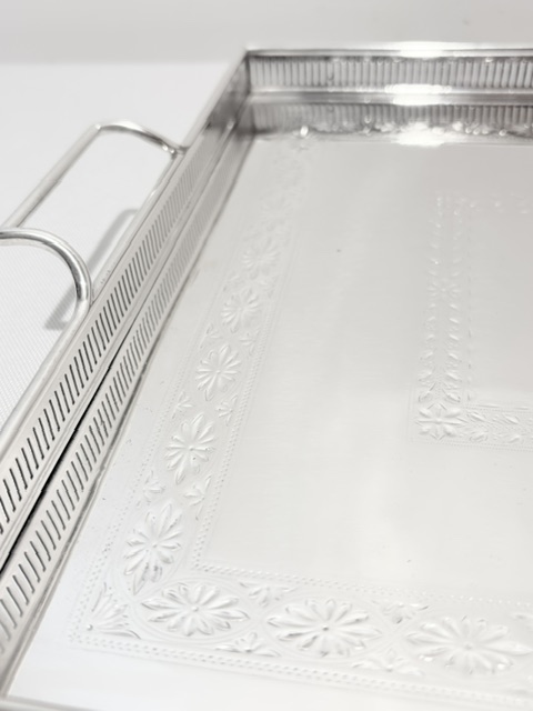 Antique Silver Plated Gallery Tray with Applied Rectangular Handles