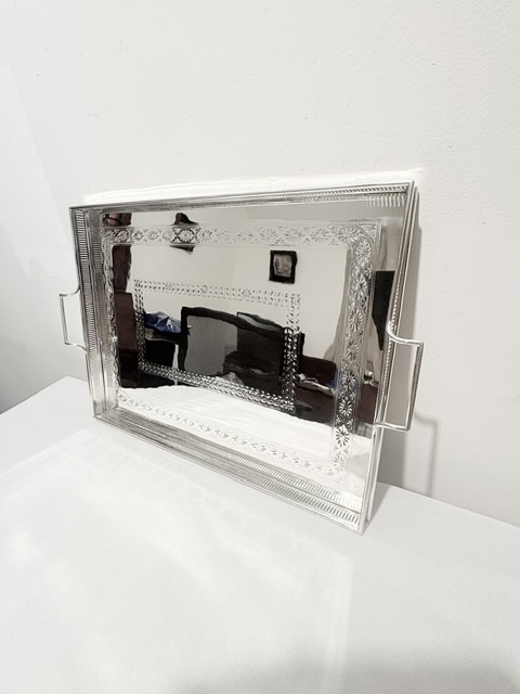 Antique Silver Plated Gallery Tray with Applied Rectangular Handles
