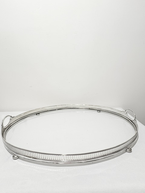 Handsome Antique Silver Plated and Glass Gallery Tray Handsome Antique Silver Plated and Glass Gallery Tray