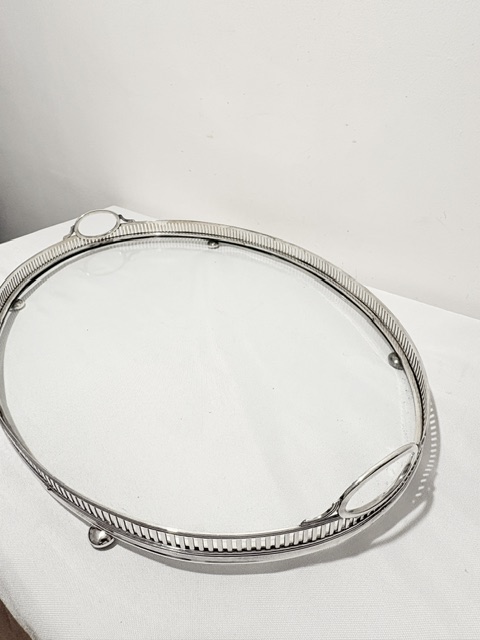 Handsome Antique Silver Plated and Glass Gallery Tray Handsome Antique Silver Plated and Glass Gallery Tray