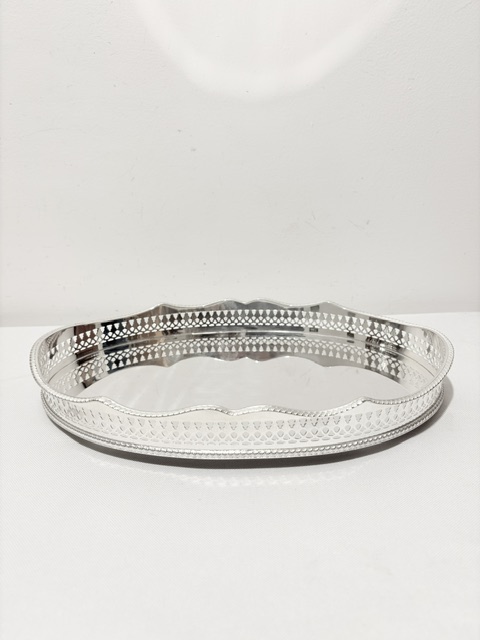 Vintage Silver Plated Gallery Tray on Four Conical Feet Vintage Silver Plated Gallery Tray on Four Conical Feet
