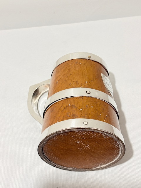 Silver Plated and Oak Antique One Pint Tankard