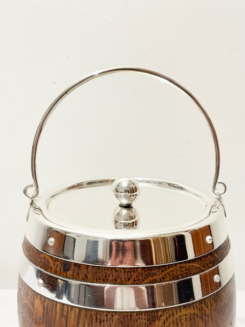 Smart Vintage Oak and Silver Plated Biscuit Box with Bold Ball Finial