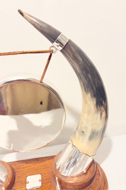 Antique Silver Plated and Cow Horn Dinner Gong Antique Silver Plated and Cow Horn Dinner Gong