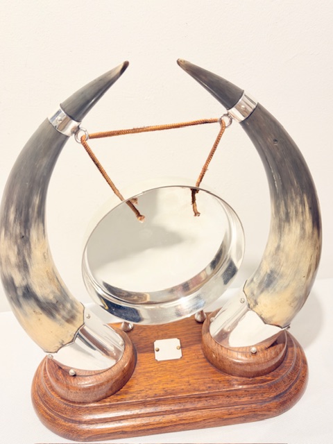 Antique Silver Plated and Cow Horn Dinner Gong Antique Silver Plated and Cow Horn Dinner Gong