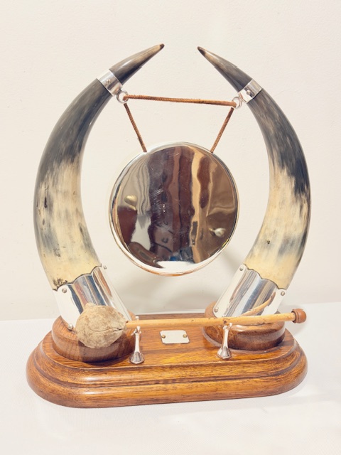Antique Silver Plated and Cow Horn Dinner Gong Antique Silver Plated and Cow Horn Dinner Gong