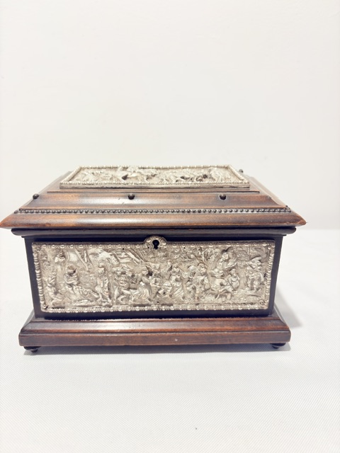 Unusual Antique Silver Plated and Oak Jewellery Box (c.1880)