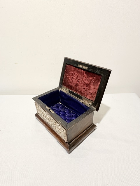 Unusual Antique Silver Plated and Oak Jewellery Box Unusual Antique Silver Plated and Oak Jewellery Box