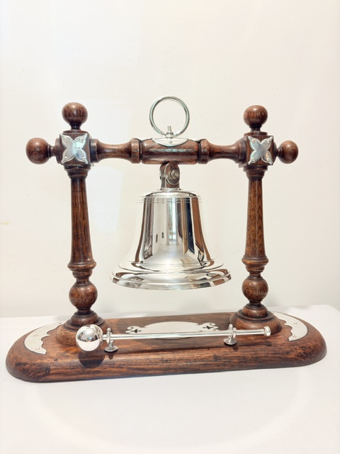 Attractive Antique Silver Plated and Oak Dinner Bell