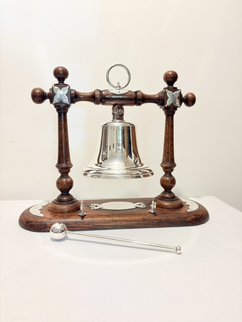 Attractive Antique Silver Plated and Oak Dinner Bell