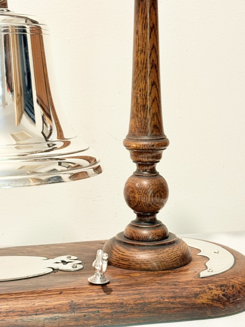 Attractive Antique Silver Plated and Oak Dinner Bell