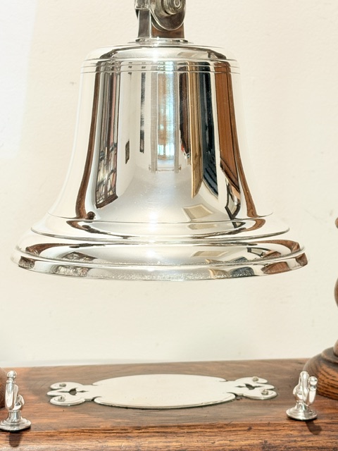 Attractive Antique Silver Plated and Oak Dinner Bell