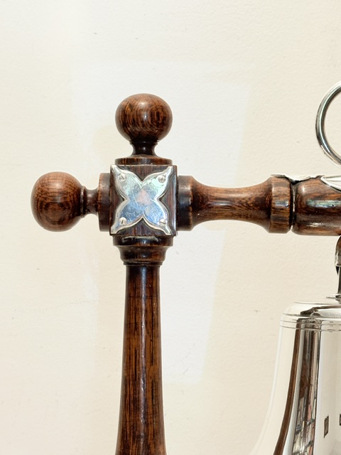 Attractive Antique Silver Plated and Oak Dinner Bell