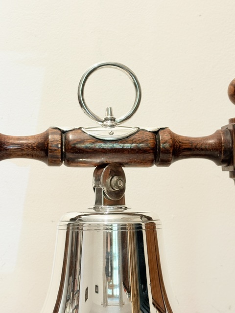 Attractive Antique Silver Plated and Oak Dinner Bell