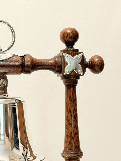 Attractive Antique Silver Plated and Oak Dinner Bell