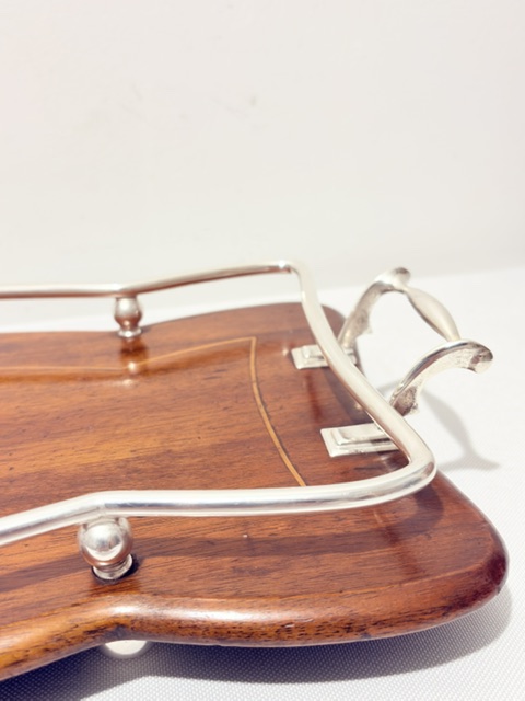 Antique Edwardian Silver Plated and Wood Tray Antique Edwardian Silver Plated and Wood Tray