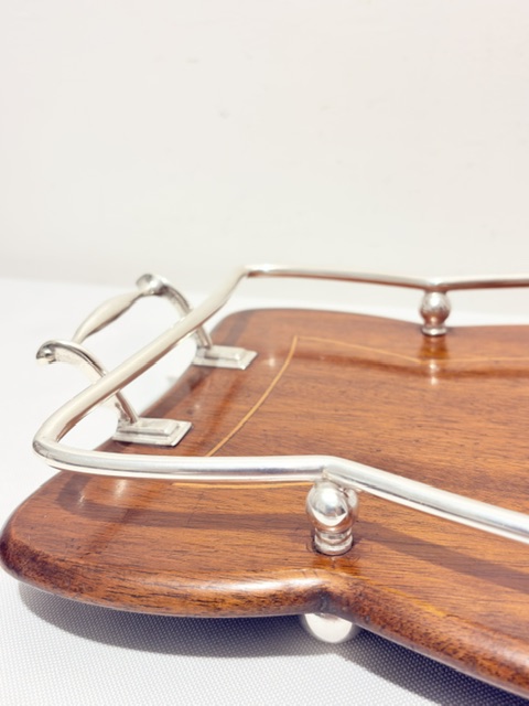 Antique Edwardian Silver Plated and Wood Tray Antique Edwardian Silver Plated and Wood Tray