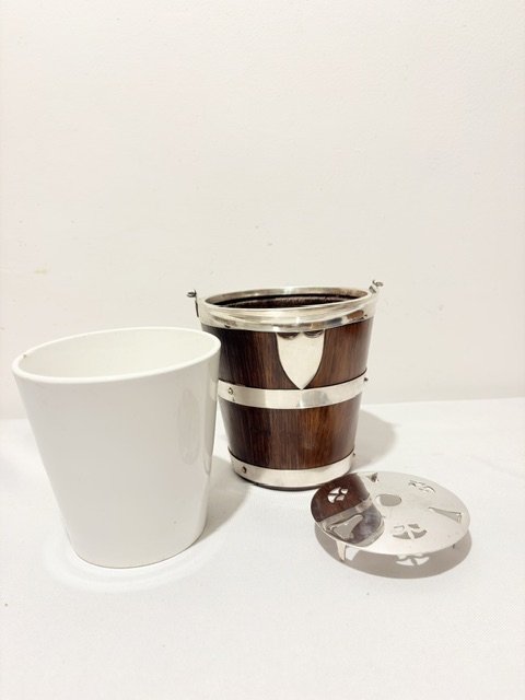 Antique Silver Plate and Oak Ice Pail or Bucket Antique Silver Plate and Oak Ice Pail or Bucket