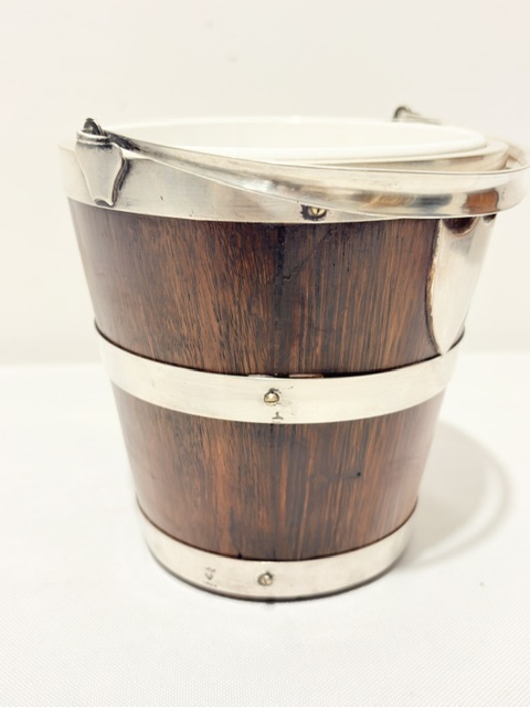 Antique Silver Plate and Oak Ice Pail or Bucket Antique Silver Plate and Oak Ice Pail or Bucket