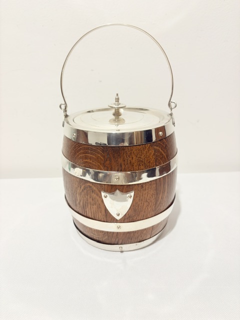 Smart Vintage Oak and Silver Plated Biscuit Box with Ceramic Liner