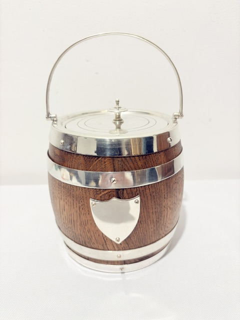 Smart Vintage Slightly Bulbous Oak and Silver Plated Biscuit Box
