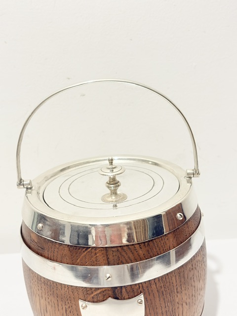 Smart Vintage Slightly Bulbous Oak and Silver Plated Biscuit Box Smart Vintage Slightly Bulbous Oak and Silver Plated Biscuit Box