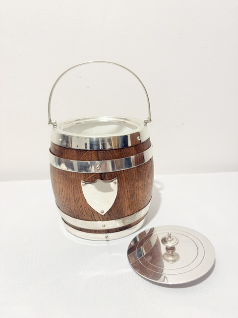 Smart Vintage Slightly Bulbous Oak and Silver Plated Biscuit Box Smart Vintage Slightly Bulbous Oak and Silver Plated Biscuit Box