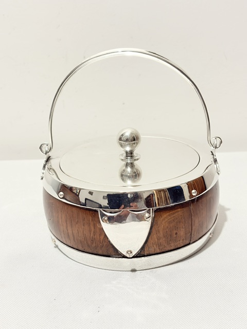 Antique Silver Plated and Oak Butter Dish with Glass Liner Antique Silver Plated and Oak Butter Dish with Glass Liner