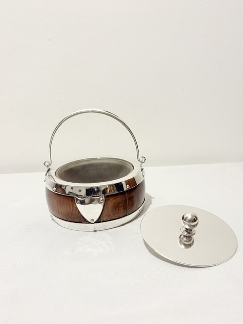 Antique Silver Plated and Oak Butter Dish with Glass Liner Antique Silver Plated and Oak Butter Dish with Glass Liner