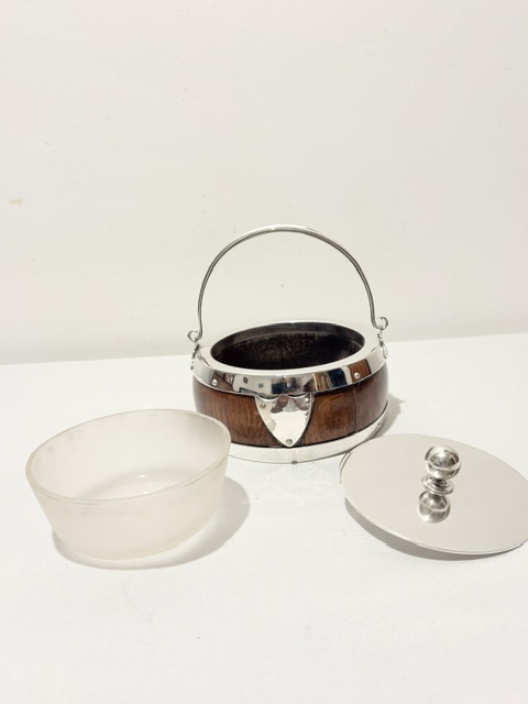 Antique Silver Plated and Oak Butter Dish with Glass Liner Antique Silver Plated and Oak Butter Dish with Glass Liner